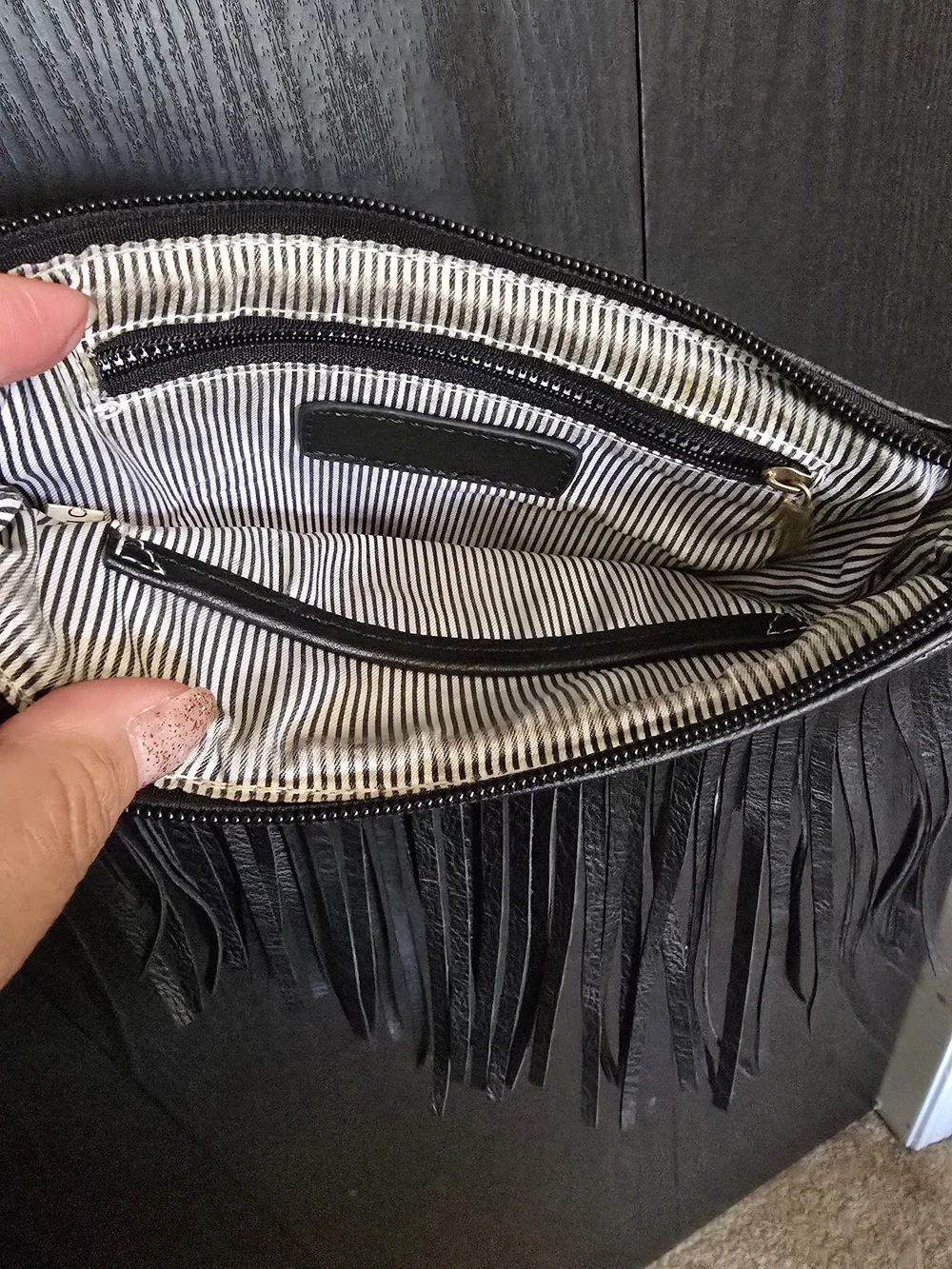 Source Unknown Black Fringe Crossbody Bag with Gold Hardware